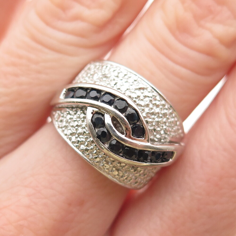 Ross Simons 925 Sterling Silver Real Diamond Accent & Sapphire Ring Size 6.25